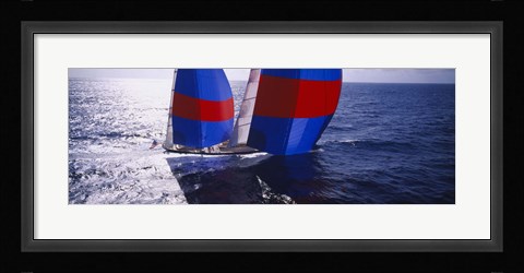 Framed High angle view of a yacht in the sea, Caribbean Print