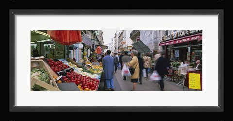 Framed Group Of People In A Street Market, Rue De Levy, Paris, France Print
