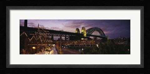Framed Bridge lit up at night, Sydney Harbor Bridge, Sydney, New South Wales, Australia Print