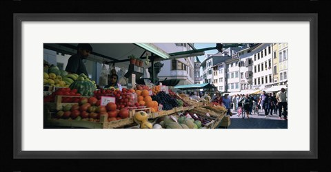 Framed Group of people in a street market, Lake Garda, Italy Print