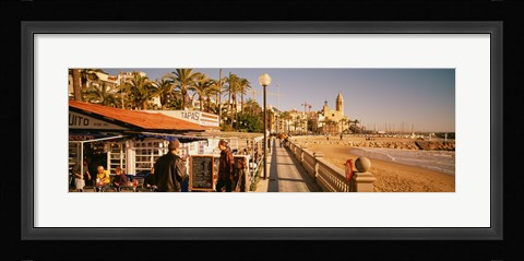 Framed Tourists in a cafe, Tapas Cafe, Sitges Beach, Catalonia, Spain Print