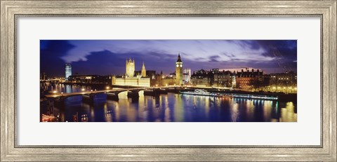 Framed Buildings lit up at dusk, Big Ben, Houses Of Parliament, London, England Print
