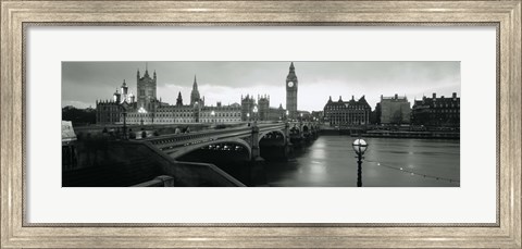 Framed Bridge across a river, Westminster Bridge, Houses Of Parliament, Big Ben, London, England Print