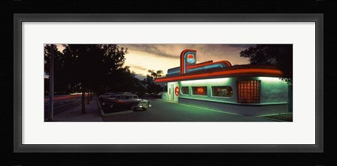 Framed Restaurant lit up at dusk, Route 66, Albuquerque, Bernalillo County, New Mexico, USA Print