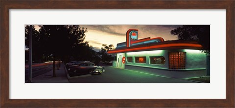 Framed Restaurant lit up at dusk, Route 66, Albuquerque, Bernalillo County, New Mexico, USA Print