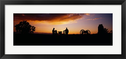 Framed Silhouette of statues of soldiers and cannons in a field, Gettysburg National Military Park, Pennsylvania, USA Print