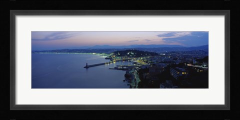 Framed Aerial view of a coastline at dusk, Nice, France Print