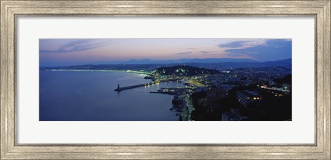 Framed Aerial view of a coastline at dusk, Nice, France Print
