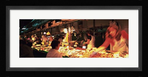 Framed Group of people at a street market, Barcelona, Spain Print