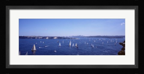 Framed Yachts in the bay, Sydney Harbor, Sydney, New South Wales, Australia Print