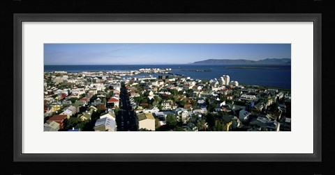 Framed High Angle View Of A City, Reykjavik, Iceland Print