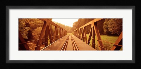 Framed Railroad Tracks and Bridge Germany Print