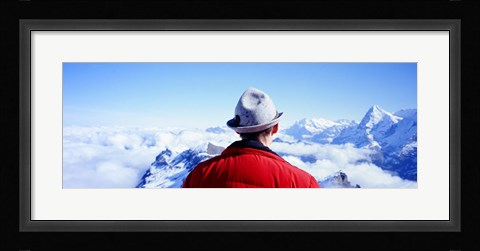 Framed Man Contemplating Swiss Alps, Switzerland Print