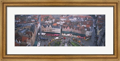 Framed Aerial view of a town square, Bruges, Belgium Print