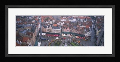 Framed Aerial view of a town square, Bruges, Belgium Print