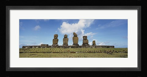 Framed Moai statues in a row, Tahai Archaeological Site,  Easter Island, Chile Print
