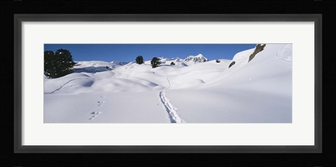 Framed Footprints on a snow covered landscape, Alps, Riederalp, Valais Canton, Switzerland Print