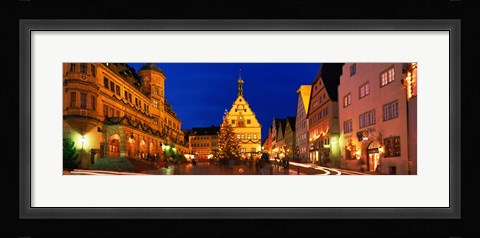 Framed Town Center Decorated With Christmas Lights, Rothenburg, Germany Print