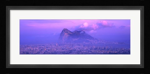 Framed Rock Of Gibraltar in the fog at dusk, Andalucia, Spain Print