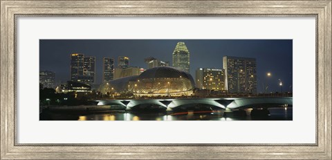 Framed Buildings lit up at night, Esplanade Bridge, Esplanade Drive, Singapore Print
