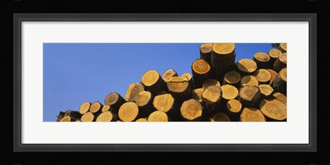 Framed Stack of wooden logs in a timber industry, Austria Print