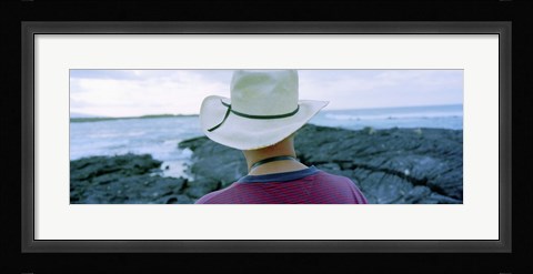 Framed Man with Straw Hat Galapagos Islands Ecuador Print