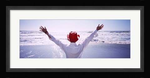 Framed Woman With Outstretched Arms On Beach, California, USA Print