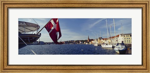 Framed Boats moored at the dock, Sonderborg, Denmark Print