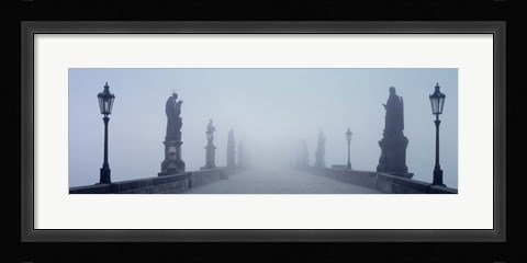 Framed Charles Bridge in Fog Prague Czech Republic Print