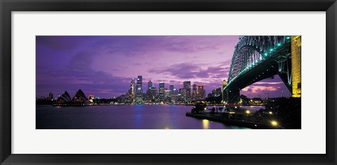 Framed Port Jackson, Sydney Harbor And Bridge Night, Sydney, Australia Print