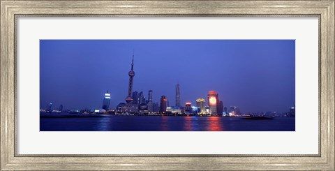Framed Buildings at the waterfront lit up at dusk, Pudong, Shanghai, China Print