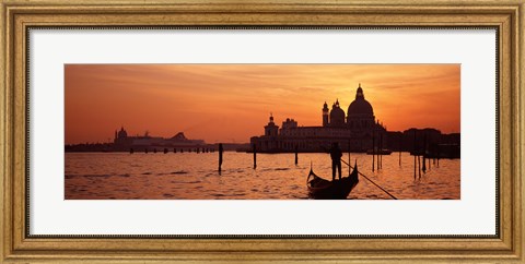 Framed Silhouette of a person on a gondola with a church in background, Santa Maria Della Salute, Grand Canal, Venice, Italy Print