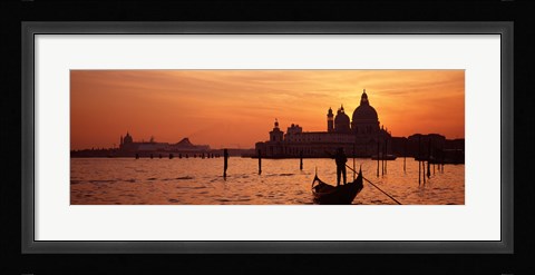 Framed Silhouette of a person on a gondola with a church in background, Santa Maria Della Salute, Grand Canal, Venice, Italy Print
