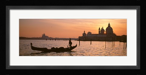 Framed Silhouette of a gondola in a canal at sunset, Santa Maria Della Salute, Venice, Italy Print