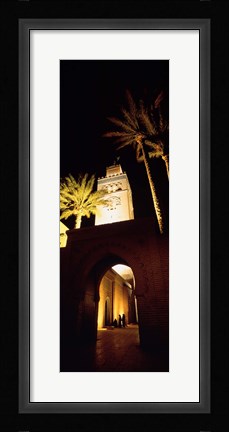 Framed Low angle view of a mosque lit up at night, Koutoubia Mosque, Marrakesh, Morocco Print