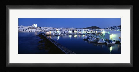 Framed Buildings lit up at night, Paros, Cyclades Islands, Greece Print