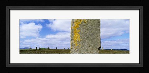 Framed Yellow markings on a pillar in the Ring Of Brodgar, Orkney Islands, Scotland, United Kingdom Print