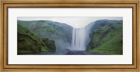 Framed Panoramic View Of A Waterfall, Skogafoss Waterfall, Skogar, Iceland Print