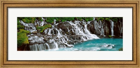 Framed Waterfall In A Forest, Hraunfoss Waterfall, Iceland Print