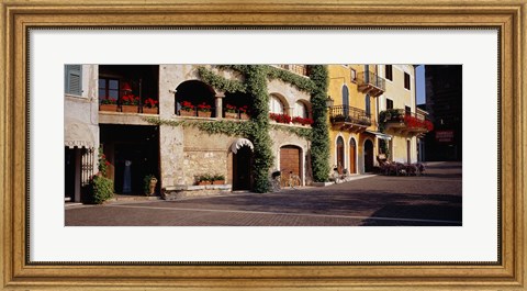 Framed Houses at a road side, Torri Del Benaco, Italy Print