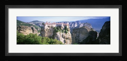 Framed Monastery on the top of a cliff, Roussanou Monastery, Meteora, Thessaly, Greece Print