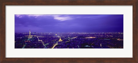 Framed Aerial View Of A City at night, Paris, France Print