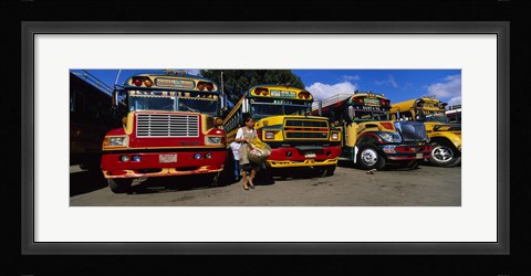 Framed Buses Parked In A Row At A Bus Station, Antigua, Guatemala Print