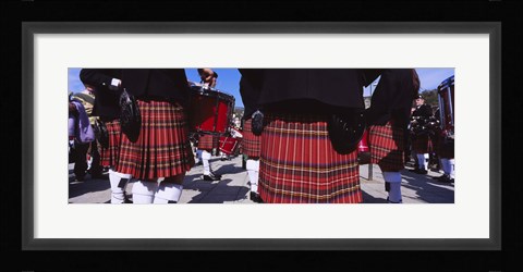 Framed Group Of Men Playing Drums In The Street, Scotland, United Kingdom Print