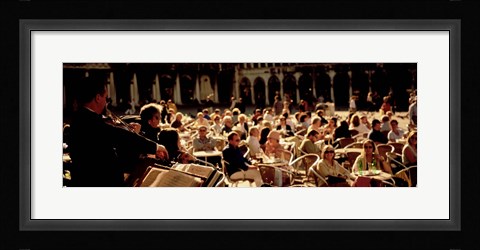 Framed Tourists Listening To A Violinist At A Sidewalk Cafe, Venice, Italy Print