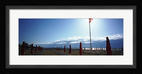 Framed Beach umbrella and beach chairs on the beach, Lignano Sabbiadoro, Italy Print
