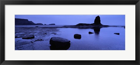 Framed Silhouette Of Rocks On The Beach, Black Nab, Whitby, England, United Kingdom Print