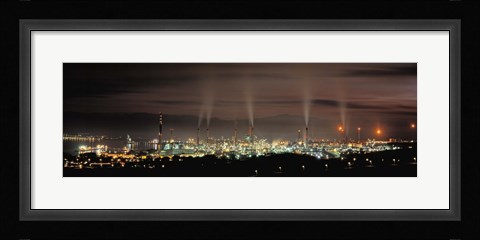 Framed High angle view of oil refinery at lit up at night, La Linea De La Concepcion, Andalusia, Spain Print