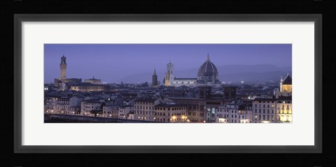 Framed High angle view of a city at dusk, Florence, Tuscany, Italy Print