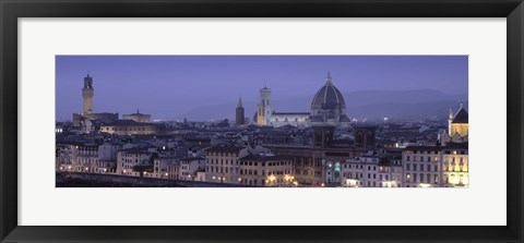 Framed High angle view of a city at dusk, Florence, Tuscany, Italy Print